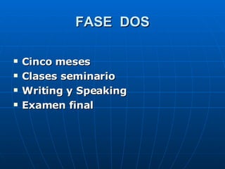 FASE  DOS Cinco meses Clases seminario Writing y Speaking Examen final   