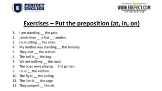 Prepositions in English Grammar - Time (at , on, in) and Place (At, on ...