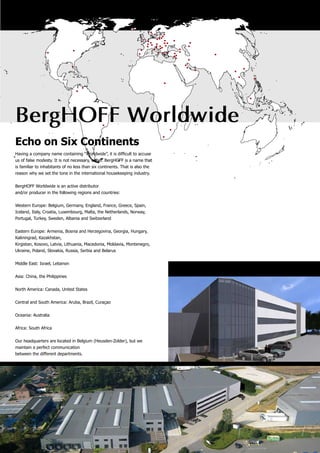 While cooking, materials in the base expand due to the
heating process. To avoid this expansion, traditional
cookware has to be designed with a hollow space. During
the cooking process, the base expands, so that it flattens
and touches the whole cooking surface. The biggest dis-
advantage is that the utensil has to remain on the cooker
for quite some time before the base expands and fully
benefits from the heating process. This directly relates to
the loss of energy, burning and sticking. The BergHOFF
base, on the other hand, is almost perfectly straight and
thanks to its special construction, it stays like that before
as well as during the whole cooking process. Because of
the aluminium layer, exposed on the sides of the base,
the expansion can also take place there. The heat will
almost immediately be even over the whole surface. No
hot spots! Another advantage of this base is its excellent
and quick heat distribution. The base contains differ-
ent layers, all having specific qualities. Unlike Ferro,
aluminium and copper are fast conductive materials.
The heat enters through the copper, hits the Ferro layer,
which equally spreads the heat over the surface – also on
the sides – in a short time. The sides of the base warm
up as fast as the centre while using a minimal amount of
energy. In addition, the side of the casserole is perfectly
sealed, so that all voids are tightly filled and food parti-
cles cannot get trapped.
 