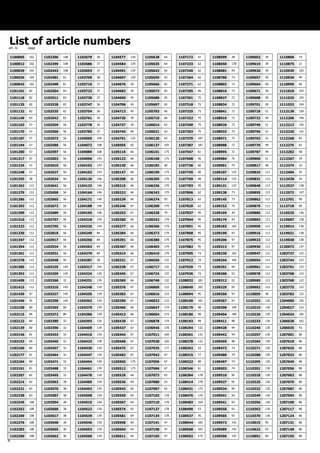 1207162 86
1207179 86
1207186 86
1207193 86
1207209 86
1207216 86
1207223 86
1207230 86
1207247 86
1207254 86
1207261 86
1207278 86
1210001 120
1210018 120
1210025 120
1210032 120
1210049 120
1210056 120
1210063 120
1210070 120
1210087 120
1210094 120
1210100 120
1210124 120
1210131 120
1210148 120
1210155 120
1210162 120
1210177 120
1210179 120
1210186 120
1210193 120
1210209 120
1210216 120
1210223 120
1210230 120
1210247 120
1210254 120
1210261 120
1210278 120
1210285 120
1210292 120
1210308 120
1210315 120
1210322 120
1210339 120
1210346 120
1210353 120
1210360 120
1210377 120
1210384 120
1210391 120
1210407 120
1210414 120
1210438 120
1210445 120
1210452 120
1210469 120
1210469 120
1211008 121
1211015 121
1211022 121
1211039 121
1211046 121
1211053 121
1211060 121
1211077 121
1211084 121
1211091 121
1211107 121
1211114 121
1211121 121
1211138 121
1211145 121
1211152 121
1211169 121
1211176 121
1211183 121
1211190 121
1211206 121
1211213 121
1211220 121
1211237 121
1211244 121
1211251 121
1211268 121
1211275 121
1211282 121
1211299 121
1211305 121
1211312 121
1211329 121
1211336 121
1211343 121
1211350 121
1211367 121
1211374 121
1211381 121
1211398 121
1211404 121
1211411 121
1211428 121
1211435 121
1211442 121
1211459 121
1211466 121
1214009 168
1214016 43
1214023 168
1214030 168
1214047 168
1214054 169
1214061 169
1214078 169
1214085 169
1214092 169
1214108 169
1214115 170
1214122 170
1214139 170
1214146 86
1214153 170
1214160 171
1224374 166
1224381 167
1224428 167
1224428 167
1224435 167
1224442 167
1224503 16
1224541 168
1224558 42
1224565 168
1224572 168
1224589 168
1224596 169
1224602 169
1224619 169
1224626 168
1224633 42
1224640 168
1224657 168
1224664 168
1224671 169
1224688 169
1224695 169
1224701 169
1224718 169
1224725 169
1224732 170
1224749 170
1224756 170
1224763 86
1224770 170
1224787 171
1224794 169
1224800 169
1224817 169
1224824 170
1224831 170
1224848 170
1224855 86
1224862 170
1224879 171
1224909 172
1225005 42
1230009 173
1230016 173
1230023 173
1230030 173
1230047 173
1230054 173
1230061 166
1230078 166
1230085 166
1230092 166
1230108 166
1230115 166
1230122 169
1230139 169
1230146 169
1230153 170
1230160 170
1230177 170
1230184 170
1230191 171
1230207 86
1230221 168
1230238 169
1230245 168
1230252 168
1230269 169
1230276 168
1230283 169
1230290 42
1230306 59
1230313 59
1230320 59
1230337 42
1230344 90
1230351 87
1236001 122
1236018 122
1236025 122
1236032 122
1236049 122
1272375 166
1272382 166
1272399 166
1272429 167
1272559 167
1272566 167
1272573 59
1272580 59
1272597 59
1272603 87
1272610 172
1301006 153
1301013 153
1301020 153
1301037 153
1301044 153
1301051 153
1301068 153
1301075 153
1301082 153
1301099 153
1301204 153
1301259 153
1301266 153
1301303 153
1301358 153
1301365 153
1301372 153
1301389 153
1301440 153
1302003 162
1302119 160
1303000 161
1304014 162
1304021 162
1306001 158
1306018 158
1306032 154
1306100 161
1306117 161
1306124 161
1306186 40
1306193 41
1307008 159
1307015 158
1307039 155
1307053 155
1307077 159
1307084 155
1307107 156
1307114 154
1307121 161
1307138 70
1308012 157
1308029 71
1308036 15
1308043 40
1309057 160
1311012 157
1311029 156
1315034 159
1350011 119
1350028 119
1350035 119
1350103 114
1350110 114
1350127 114
1350134 114
1350141 114
1350158 114
1350165 114
1350172 114
1350189 114
1350196 114
1350202 114
1350219 114
1350226 114
1350233 114
1350240 114
1350257 114
1350264 114
1350271 114
1350271 114
1350288 114
1350295 114
1350301 114
1350318 114
1350325 114
1350332 114
1350349 114
1350356 114
1350363 114
1350370 114
1350387 114
1350394 114
1350400 114
1350417 115
1350424 115
1350431 115
1350448 115
1350455 115
1350462 115
1350479 115
1350486 115
1350493 115
1350509 115
1350516 115
1350523 115
1350530 115
1350547 115
1350554 115
1350561 115
1350578 115
1350585 115
1350592 115
1350608 115
1350615 115
1350622 115
1350639 115
1350646 115
1350653 115
1350660 115
1350677 115
1350684 115
1350691 115
1350707 115
1350714 115
1350721 114
1350738 115
1350882 114
1350899 114
1350905 115
1350912 115
1395067 118
1395081 118
1395111 118
1399201 117
1399485 117
1399492 117
1399508 117
1399515 117
1399522 117
1399539 117
1399546 117
1399553 117
1399560 117
1399584 117
1399607 117
1399614 117
1399621 117
1399638 117
1399645 117
1399652 117
1399669 117
1399690 117
1399706 117
1399713 117
1399720 117
1399737 117
1399744 117
1399751 117
1399768 117
1399775 117
1399782 117
1399799 117
1399805 117
1399812 117
1399829 117
1399836 117
1399843 117
1399850 117
1399874 117
1399881 117
1399898 117
1690018 128
1690025 128
1690032 128
1690049 128
1690056 128
1690063 129
1690070 129
1690087 129
1690094 129
1690100 128
1690117 128
1690124 129
1690131 129
1690148 129
1690155 129
1690162 129
1690179 129
1690186 128
1690193 128
1690209 128
1690216 128
1690223 128
1690230 129
1690247 129
1690254 129
1690261 129
1690278 129
1690285 129
1690292 129
1690308 129
1690315 128
1690322 128
1690339 128
1690346 128
1690353 129
1691008 126
1691015 126
1691022 126
1691039 126
1691046 126
1691053 126
1691060 126
1691077 126
1691084 126
1691091 126
1691107 126
1691114 126
1691121 126
1691138 126
1691145 127
1691152 127
1691169 127
1691176 127
1691183 127
1691190 127
1691206 127
1691213 127
1693002 17
1693019 17
1693026 17
1693033 17
1693040 17
1693057 17
1693064 17
1693071 17
1693088 17
1693095 17
1693101 17
1693118 17
1693125 18
1693132 18
1693149 18
1693156 18
1693163 18
1693170 18
1693187 18
1693194 18
1693200 18
1693217 18
1693224 18
1693231 18
1693248 18
1693255 18
1693262 18
1693279 18
1693286 18
1693293 18
1693309 18
1693316 18
1693323 18
1693330 18
1693347 18
1693354 19
1693361 19
1693378 19
1693385 19
1693392 19
1693408 19
1693415 19
1693422 19
1693439 19
1693446 19
1693453 19
1693460 19
1693477 19
1693484 19
1693491 19
1693507 19
1693514 19
1693521 19
1693538 20
1693545 20
1693552 20
1693569 20
1693576 20
1693583 20
1693590 20
1693606 20
1693613 20
1693620 20
1693637 20
1693644 20
1693651 20
1693668 20
1693675 20
1693682 20
1693699 20
1693705 20
1693712 20
1693729 20
1693736 20
1693743 20
1696010 187
 
