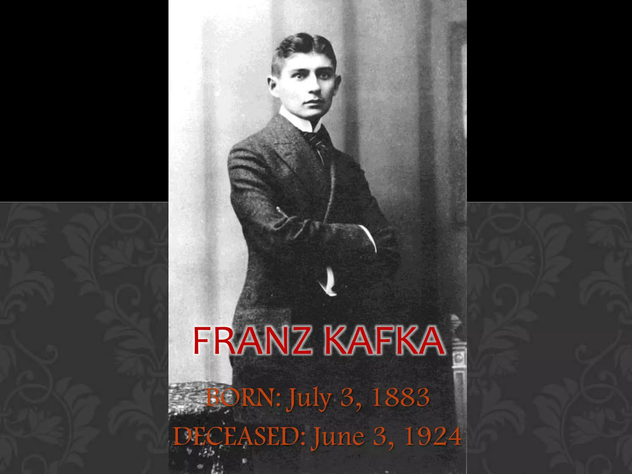 FRANZ KAFKA
BORN: July 3, 1883
DECEASED: June 3, 1924
 