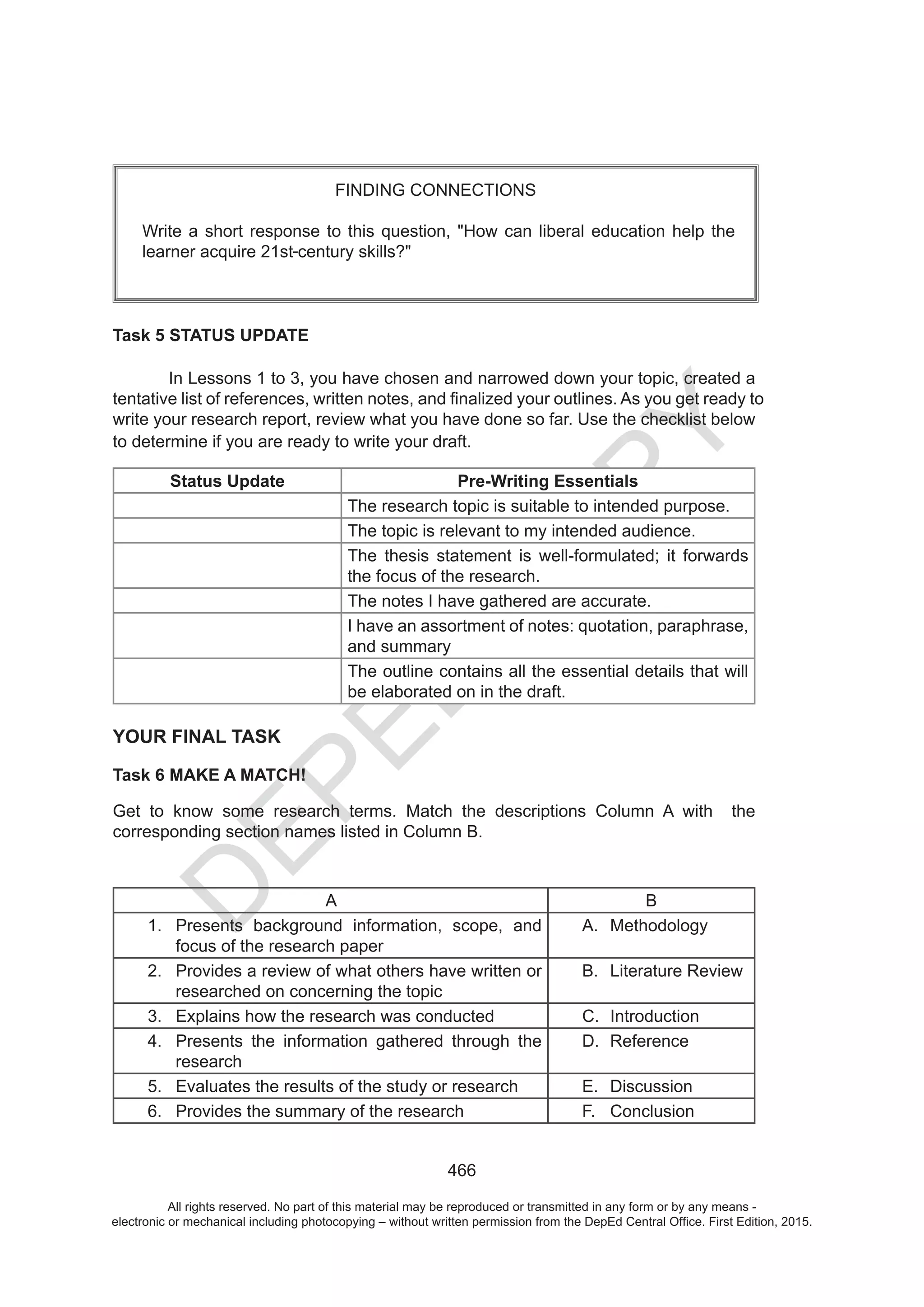 D
EPED
C
O
PY
-
All rights reserved. No part of this material may be reproduced or transmitted in any form or by any means -
electronic or mechanical including photocopying – without written permission from the DepEd Central Office. First Edition, 2015.
 
