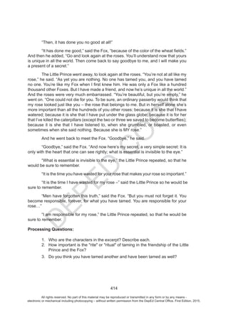 D
EPED
C
O
PY
All rights reserved. No part of this material may be reproduced or transmitted in any form or by any means -
electronic or mechanical including photocopying – without written permission from the DepEd Central Office. First Edition, 2015.
 
