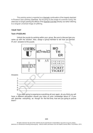 D
EPED
C
O
PY
Guernica.
group member
prior
will
your
All rights reserved. No part of this material may be reproduced or transmitted in any form or by any means -
electronic or mechanical including photocopying – without written permission from the DepEd Central Office. First Edition, 2015.
 