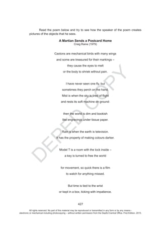 D
EPED
C
O
PY
All rights reserved. No part of this material may be reproduced or transmitted in any form or by any means -
electronic or mechanical including photocopying – without written permission from the DepEd Central Office. First Edition, 2015.
 