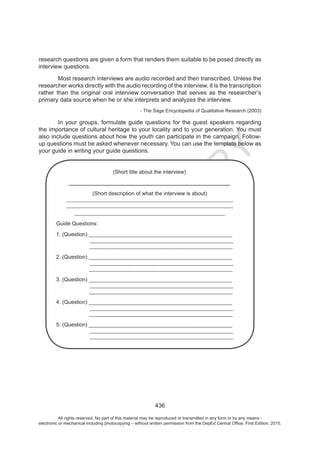 D
EPED
C
O
PY
All rights reserved. No part of this material may be reproduced or transmitted in any form or by any means -
electronic or mechanical including photocopying – without written permission from the DepEd Central Office. First Edition, 2015.
 