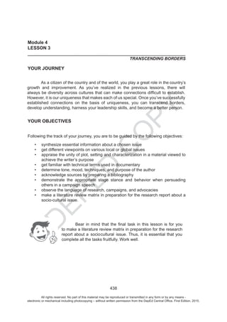 D
EPED
C
O
PY
the
All rights reserved. No part of this material may be reproduced or transmitted in any form or by any means -
electronic or mechanical including photocopying – without written permission from the DepEd Central Office. First Edition, 2015.
 