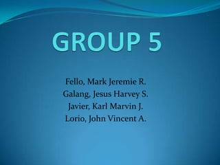 Fello, Mark Jeremie R.
Galang, Jesus Harvey S.
 Javier, Karl Marvin J.
Lorio, John Vincent A.
 