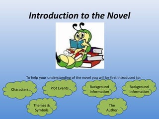 Introduction to the Novel To help your understanding of the novel you will be first introduced to: Characters Plot Events Background Information Themes & Symbols Background Information The Author 