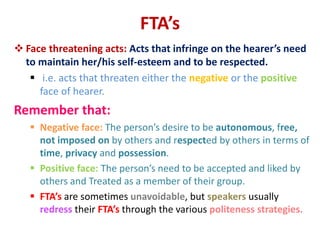 Faces Fta Module Example Eng 429 -_chapter_3_-_politeness_theory_and_discourse | PDF