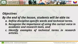 Eng7-Q4-Lesson 1 Part 1 Understanding Discipline-Specific Words, Voice ...