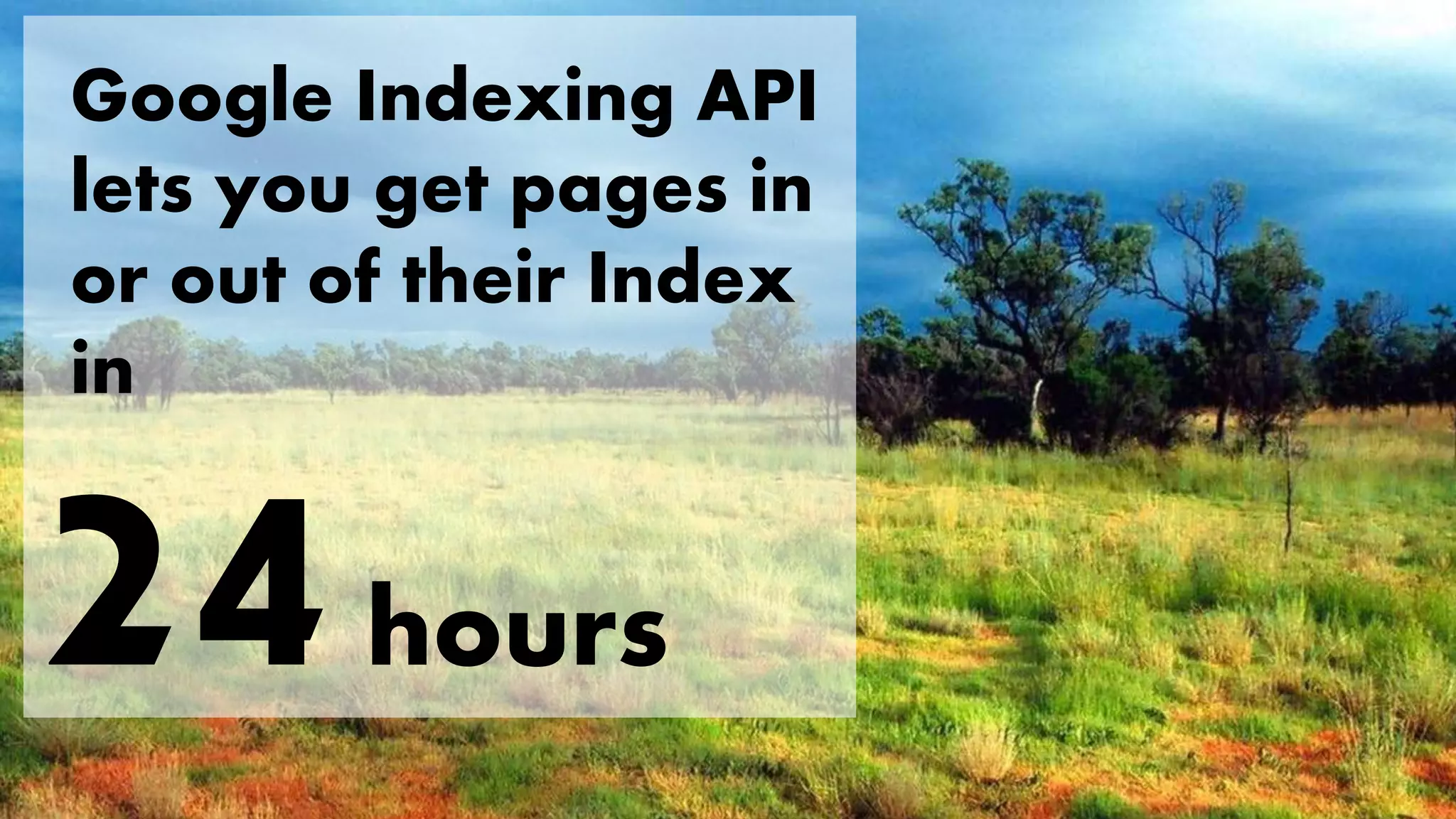 Google Indexing API
lets you get pages in
or out of their Index
in
hours
 