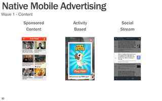 Wave 1 - Content"
Native Mobile Advertising
Social
Stream
Sponsored
Content
Activity
Based
30	
  
 