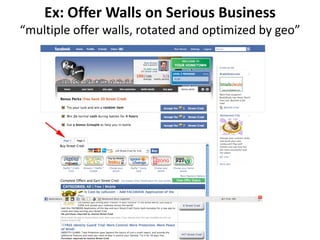 Ex: Offer Walls on Serious Business
“multiple offer walls, rotated and optimized by geo”
 