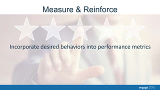 Measure & Reinforce
Incorporate desired behaviors into performance metrics
 