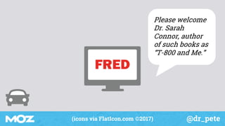 @dr_pete(icons via FlatIcon.com ©2017)
Please welcome
Dr. Sarah
Connor, author
of such books as
“T-800 and Me.”
 