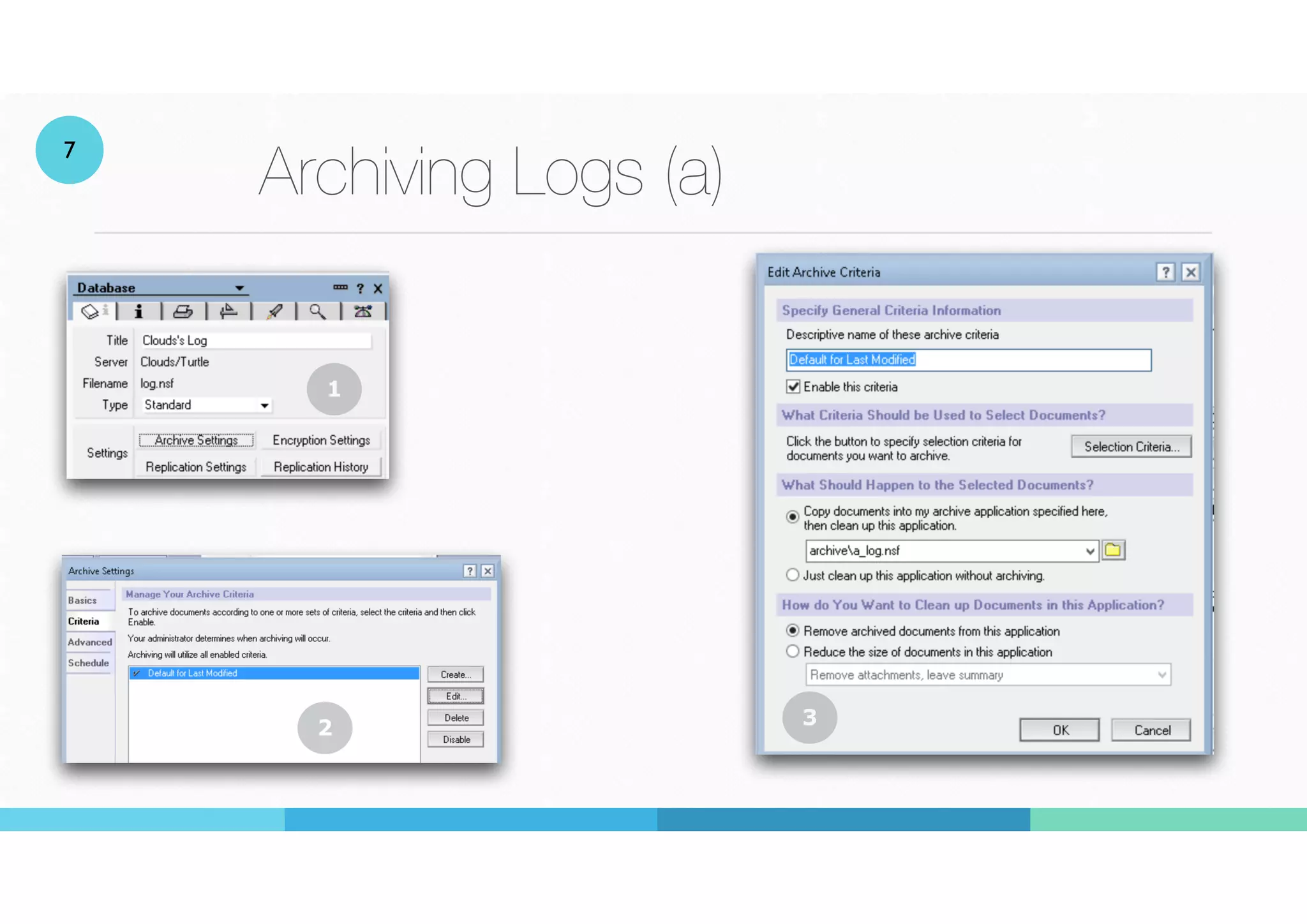 Archiving Logs (a)
2
1
3
7
 