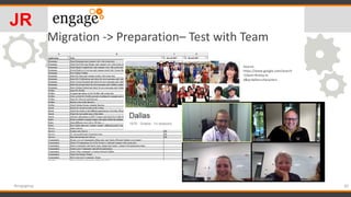 Migration -> Preparation– Test with Team
30#engageug
JR
Source:
https://www.google.com/search
?client=firefox-b-
d&q=dallas+characters
 