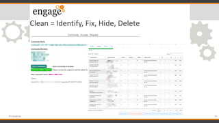 Clean = Identify, Fix, Hide, Delete
40#engageug
 