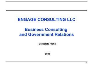 ENGAGE CONSULTING LLC Business Consulting  and Government Relations Corporate Profile 2009 