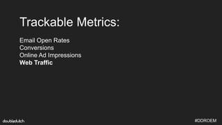 #DDROEM
Trackable Metrics:
Email Open Rates
Conversions
Online Ad Impressions
Web Traffic
 