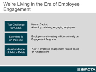 We’re Living in the Era of Employee
Engagement
Top Challenge
for CEOs
Human Capital:
Attracting, retaining, engaging emplo...