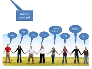 Do you
     want to?


                            I DON’T         MAYBE
       YES                   KNOW
NO              YES   YES
                                      YES           NO
 