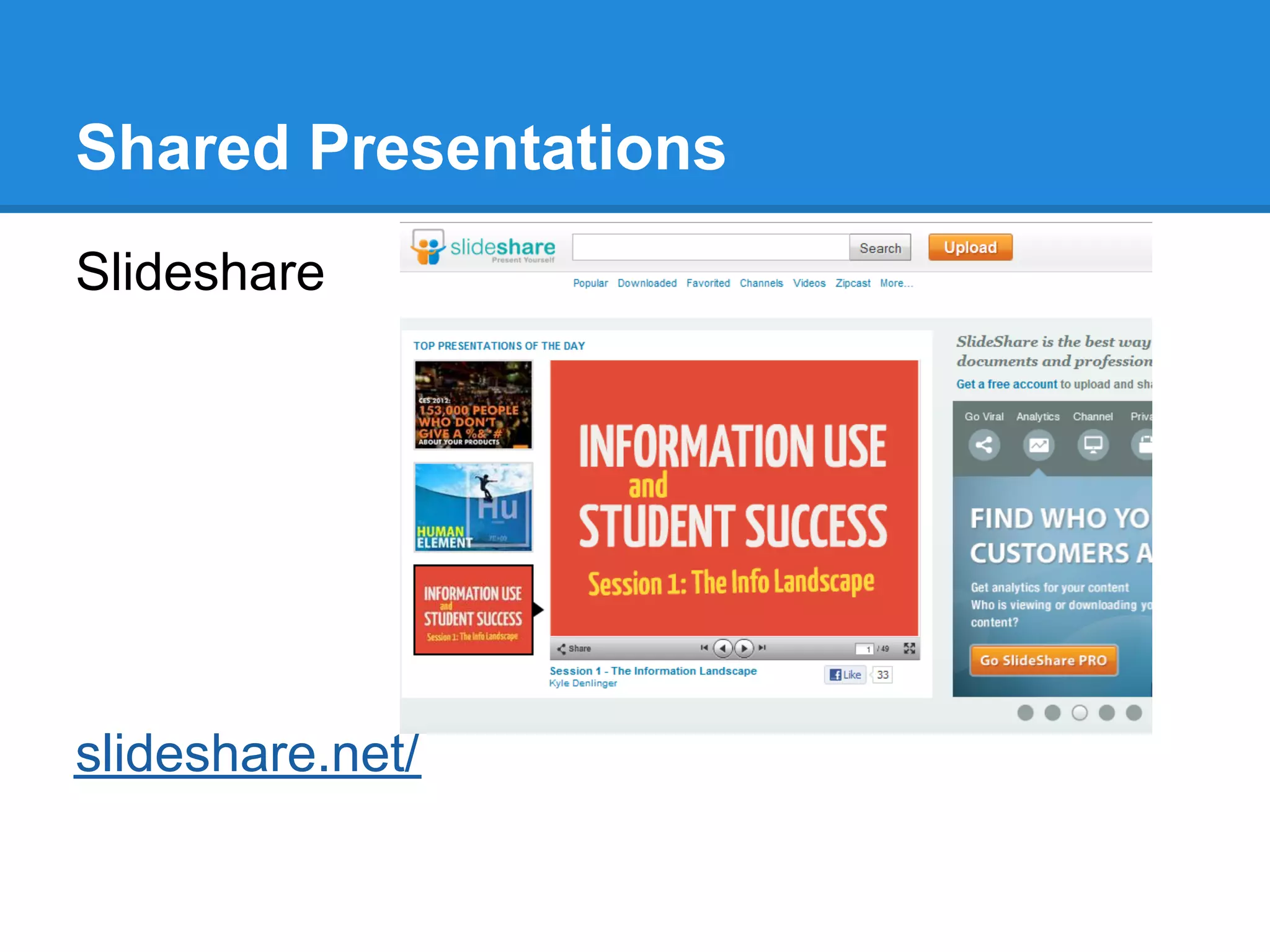 Shared Presentations
Slideshare




slideshare.net/
 