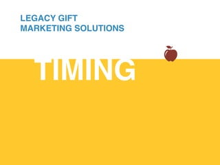 TIMING!
LEGACY GIFT
MARKETING SOLUTIONS
 