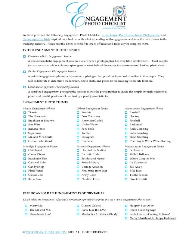 engagement photo checklist engagement party checklist