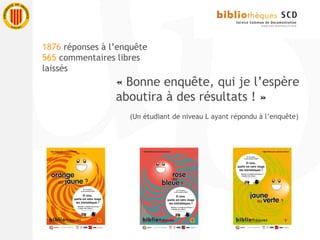 «« Bonne enquête, qui je l’espère
aboutira à des résultats ! »»
(Un étudiant de niveau L ayant répondu à l’enquête)
1876 réponses à l’enquête
565 commentaires libres
laissés
 