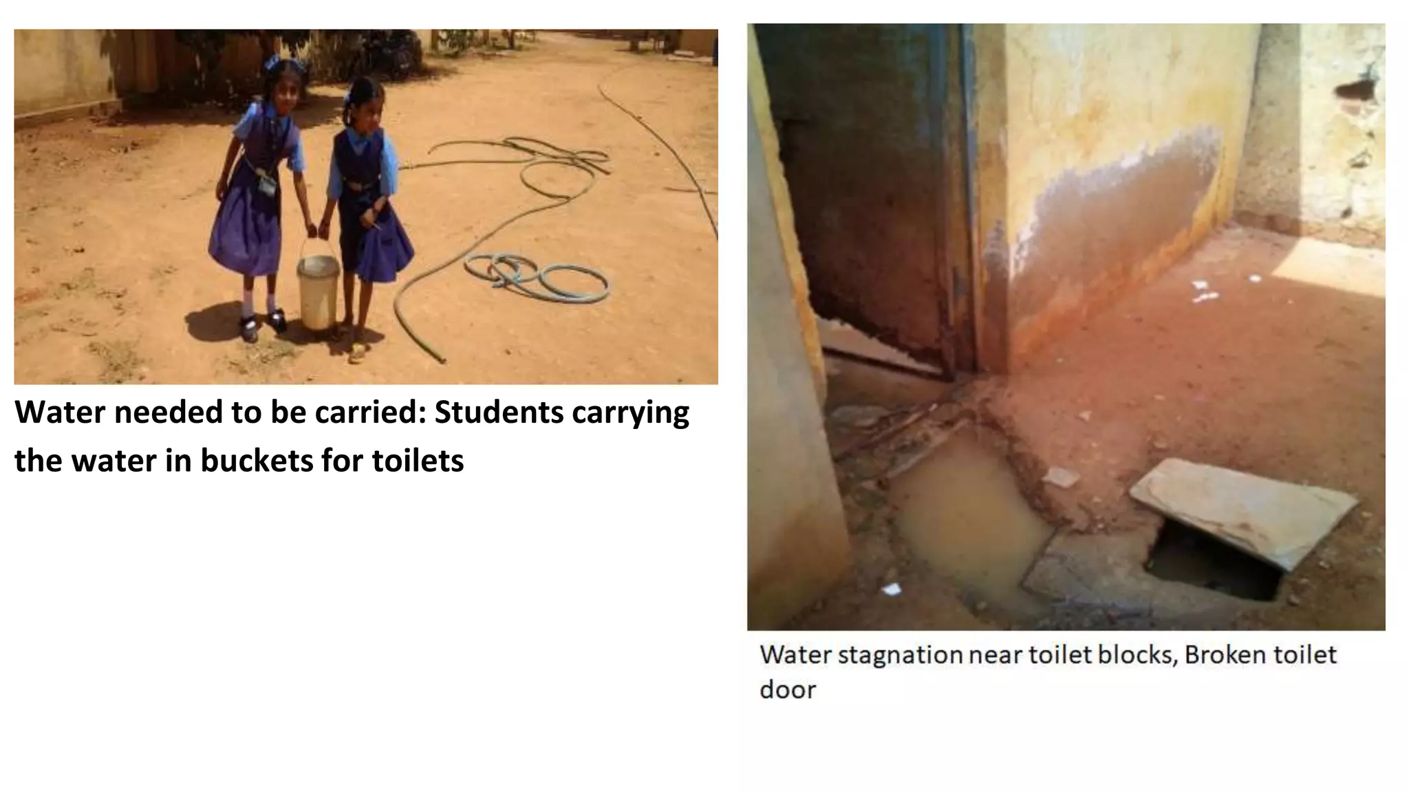 Water needed to be carried: Students carrying
the water in buckets for toilets
 