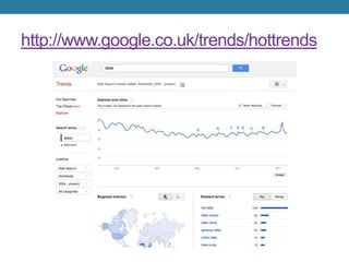 http://www.google.co.uk/trends/hottrends
 