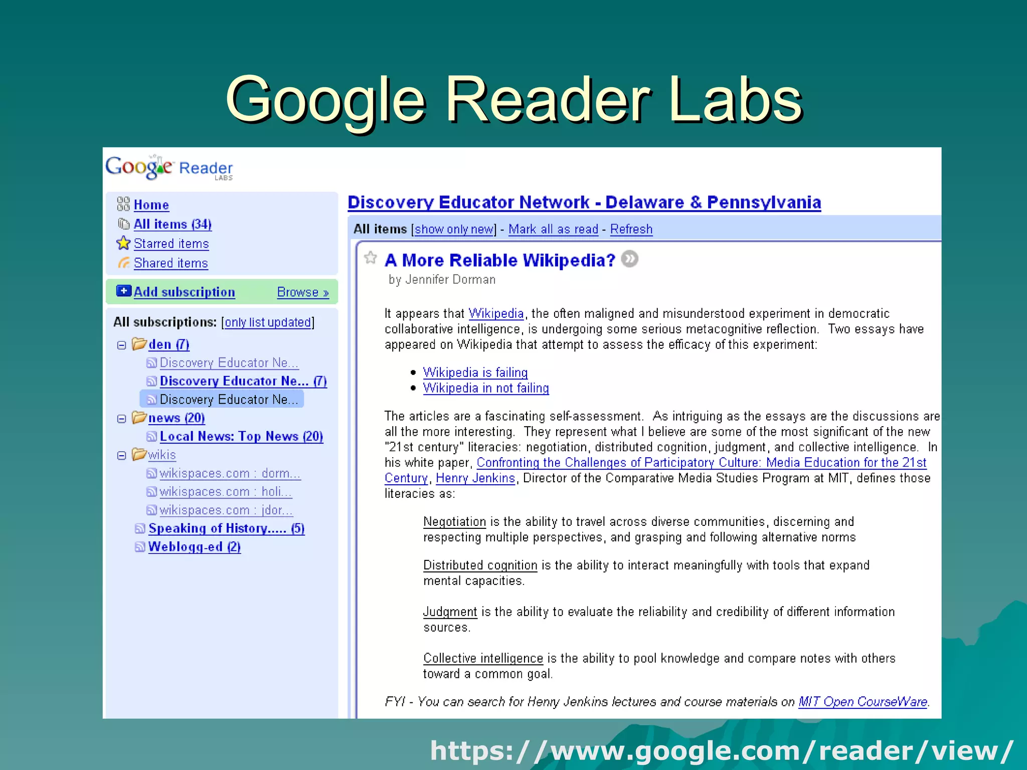 Google Reader Labs https://www.google.com/reader/view/ 