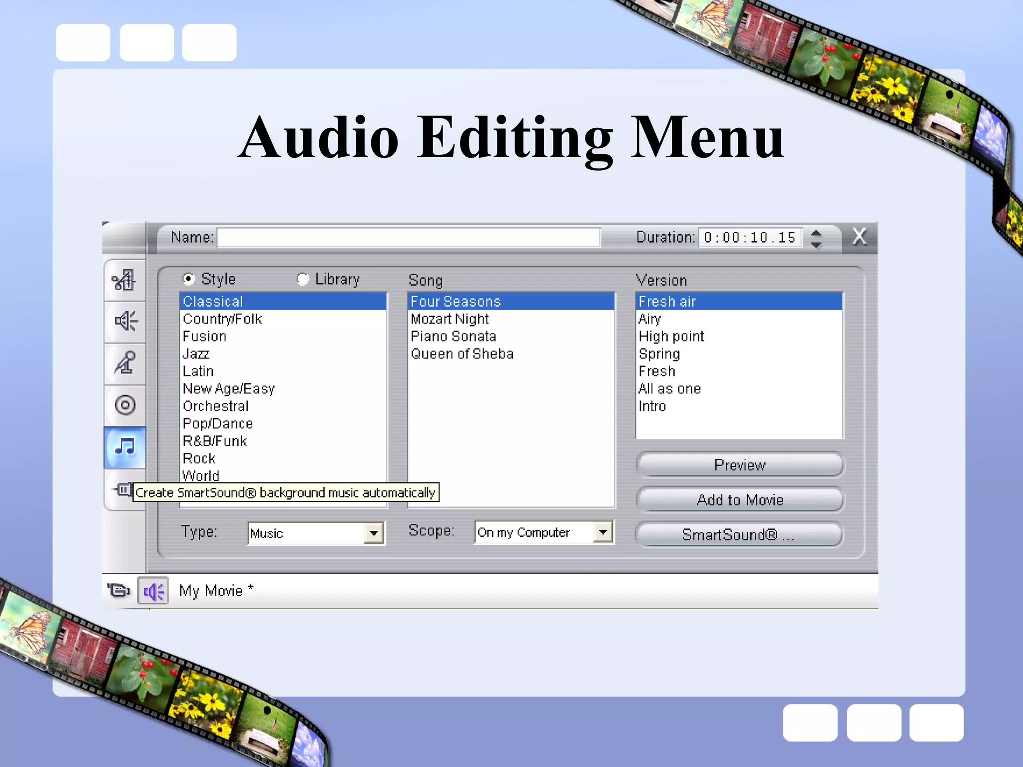Audio Editing Menu 