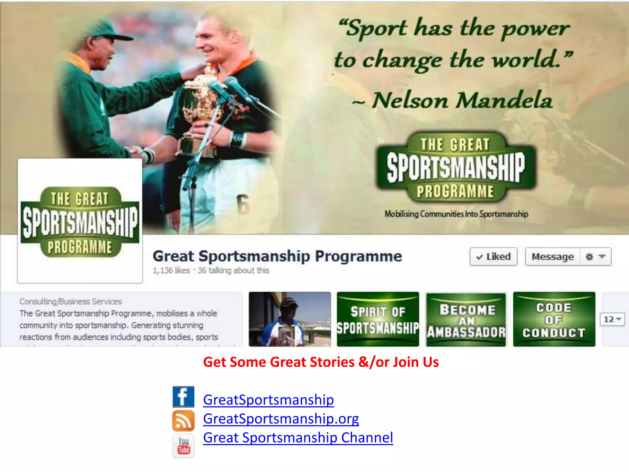 Get Some Great Stories &/or Join Us
GreatSportsmanship
GreatSportsmanship.org
Great Sportsmanship Channel
 