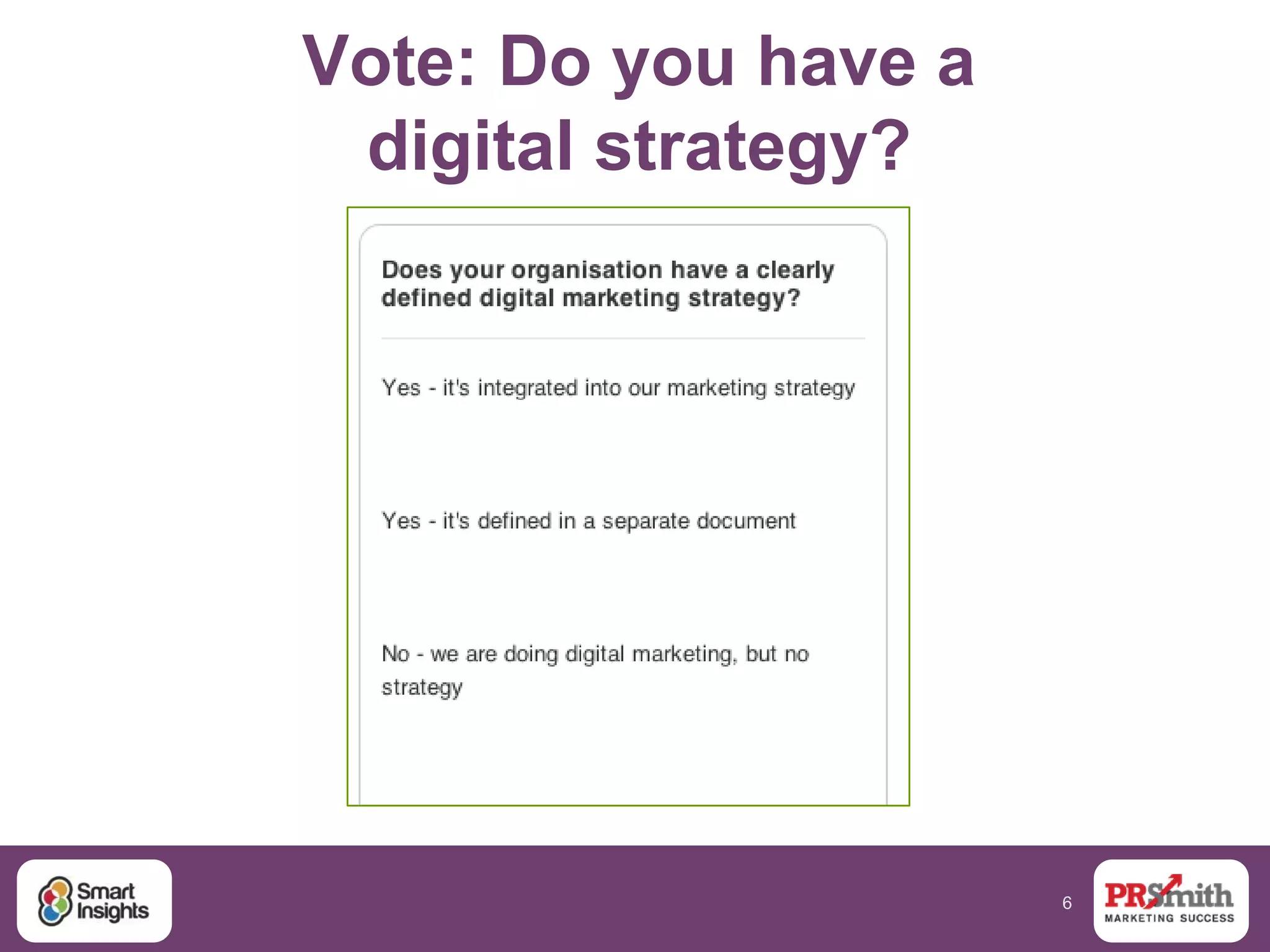 6
Vote: Do you have a
digital strategy?
 