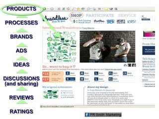 PRODUCTS
PROCESSES
BRANDS
ADS
IDEAS
DISCUSSIONS
(and sharing)
REVIEWS
RATINGS
 