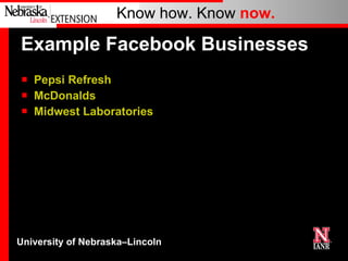 Example Facebook Businesses Pepsi Refresh McDonalds Midwest Laboratories 