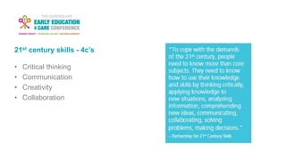 21st century skills - 4c’s
• Critical thinking
• Communication
• Creativity
• Collaboration
 