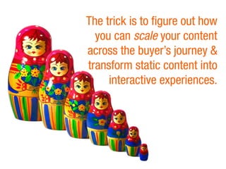 The trick is to figure out how 
you can scale your content 
across the buyer’s journey & 
transform static content into 
interactive experiences. 
© i-on interactive, inc. All rights reserved • www.ioninteractive.com 
 