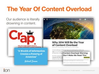 The Year Of Content Overload 
Our audience is literally 
drowning in content. 
© i-on interactive, inc. All rights reserve...