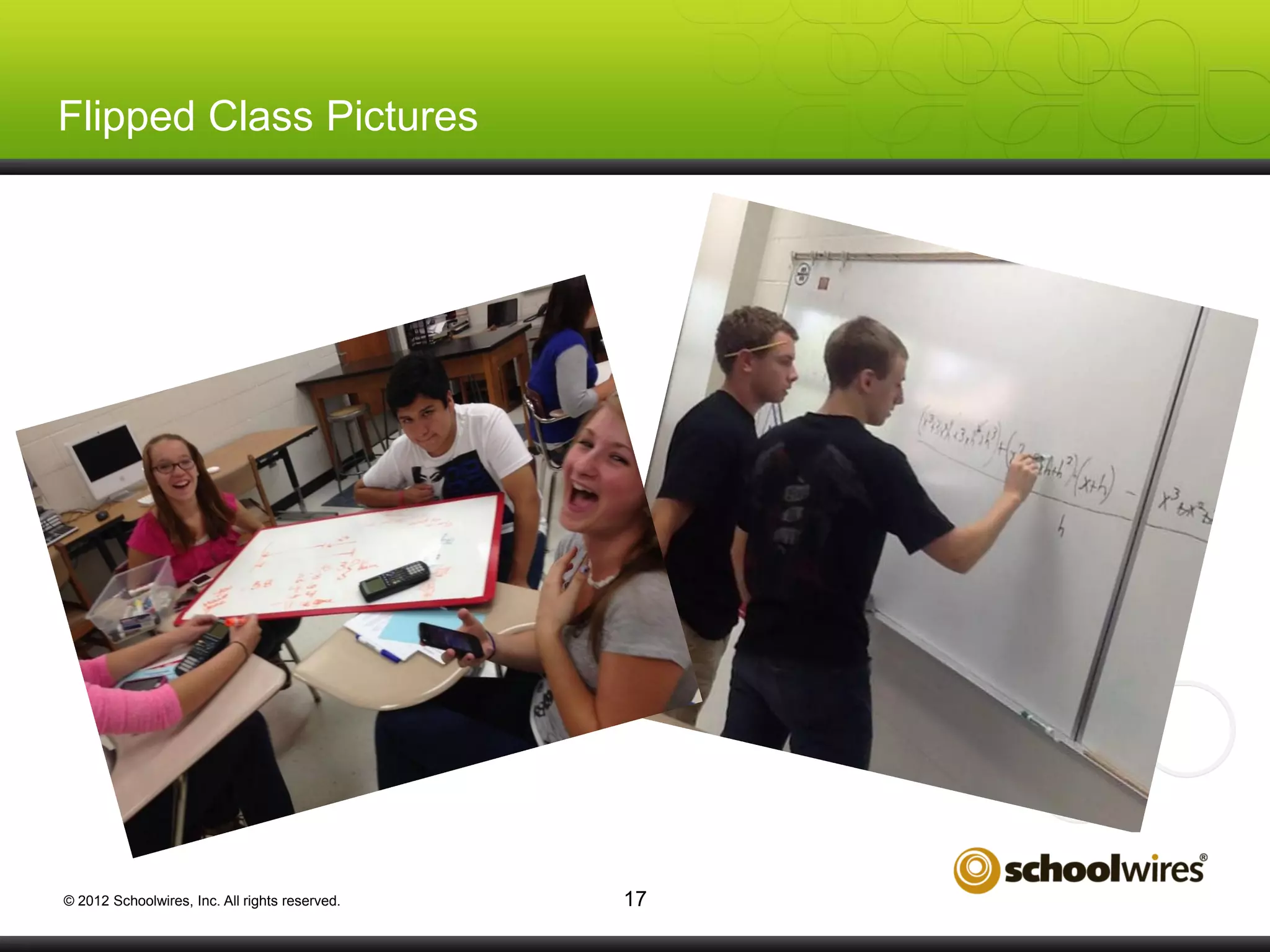 Flipped Class Pictures

© 2012 Schoolwires, Inc. All rights reserved.

17

 