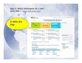 Step 5: Which Information Do I Use?
Zoho Wiki — www.wiki.zoho.com




2 wikis are
free
 