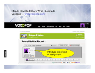 Step 6: How Do I Share What I Learned?
Voxopop — www.voxopop.com




                               Introduce the project
                               or assignment.
 