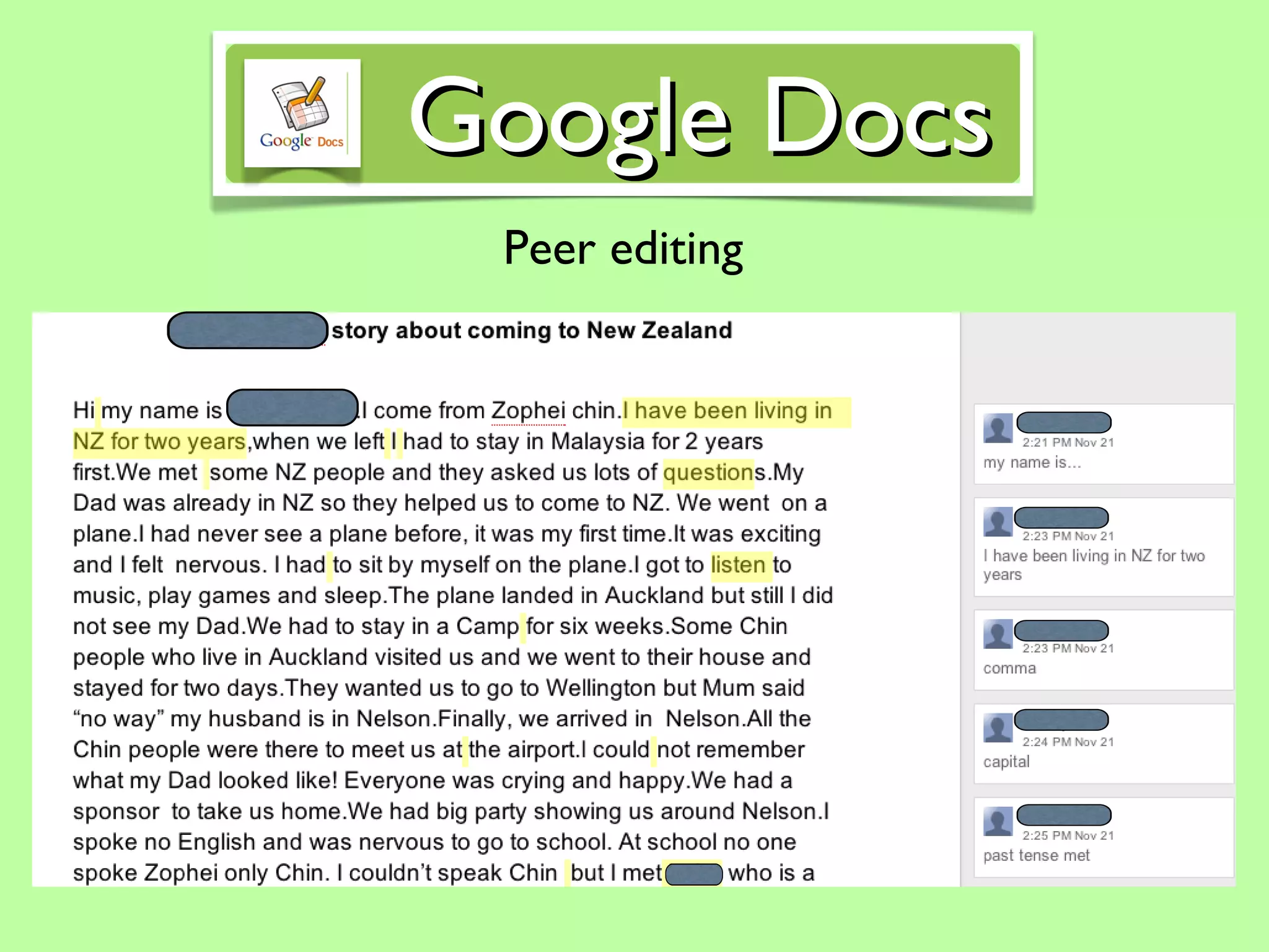 Google Docs Peer editing
