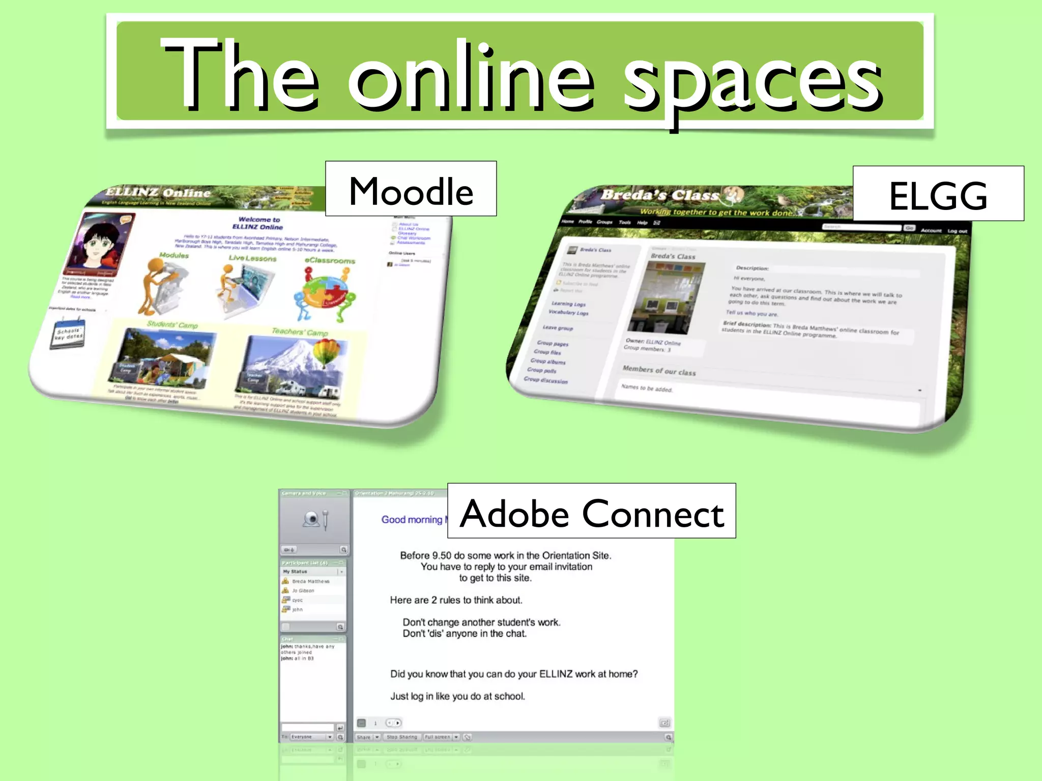 Moodle ELGG Adobe Connect The online spaces