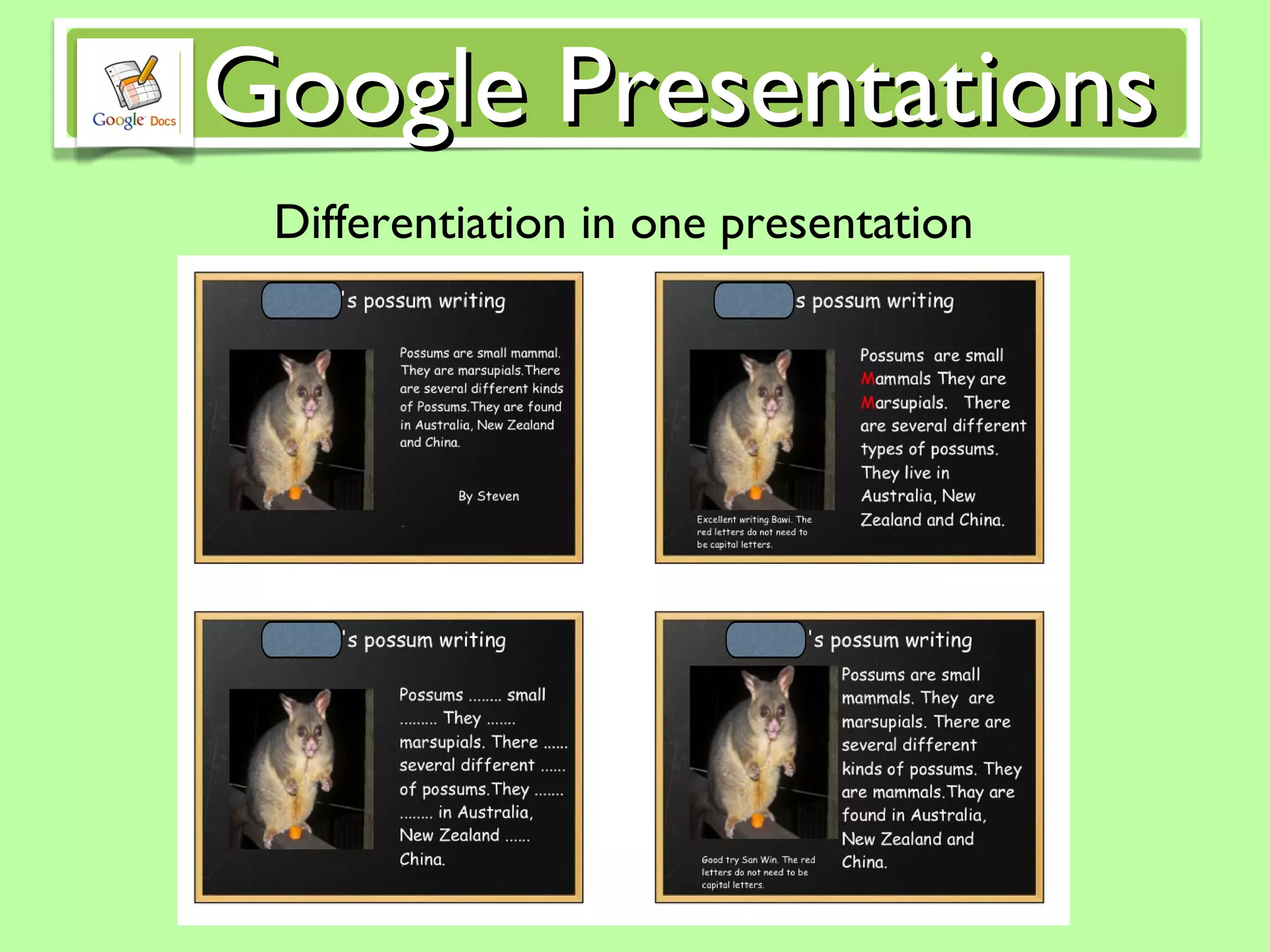 Differentiation in one presentation Google Presentations