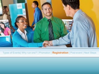 Types of Events| Why run one? | Promotion | Registration | Post-event | Next Steps
 