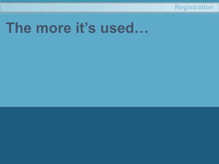 50%
Percentage of invitees
(who received paper
invites) that want to
register online 28
Registration
The more it’s used…
 